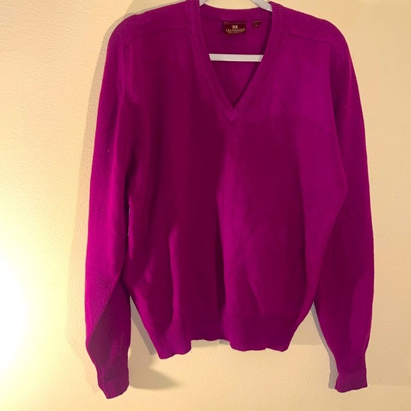 Vintage Women L Lambswool Wool Oversized Soft V Neck Pink Purple Sweater - Picture 2 of 7